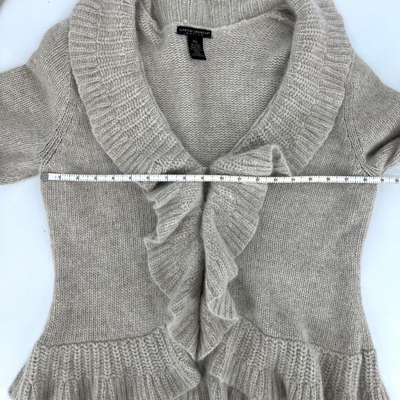 Sarah Spencer Petite Angora Blend Ruffle Front Oatmeal Cardigan Sweater Size PXL - Picture 3 of 7